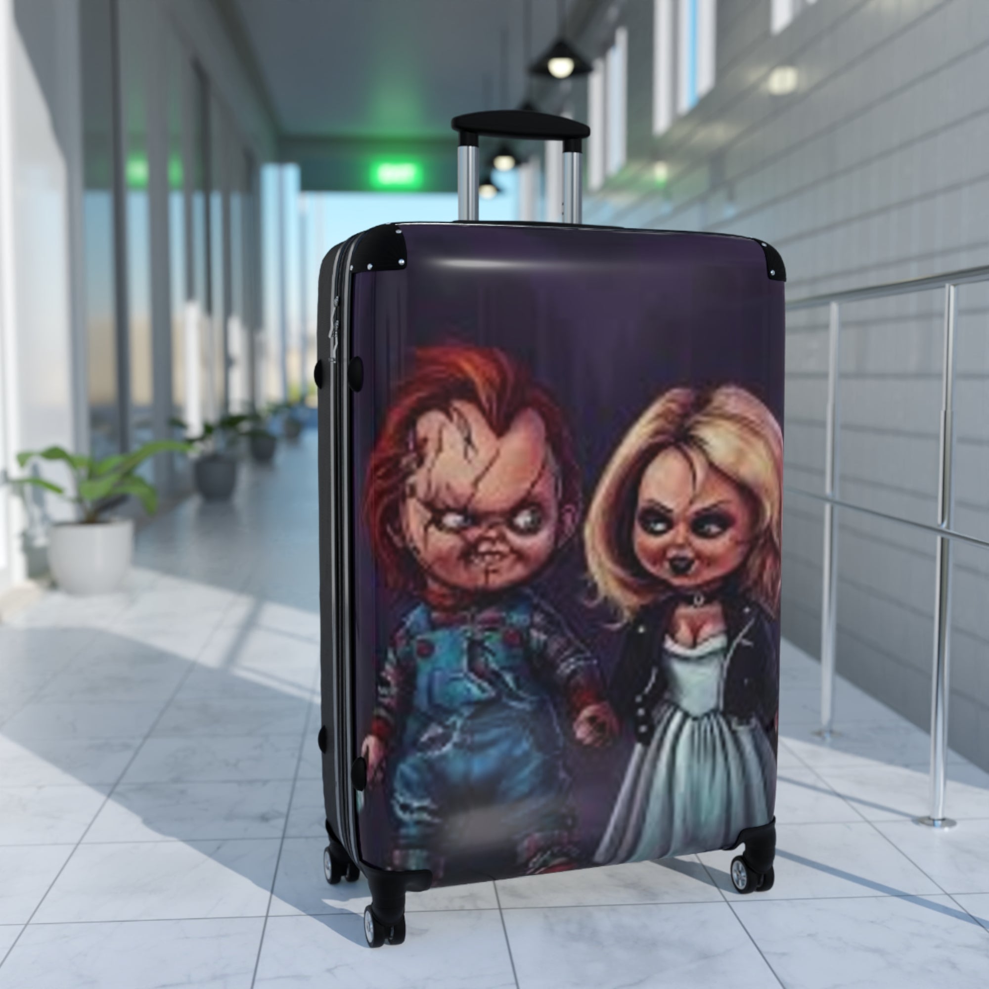 Chucky and Tiffany Themed Suitcase, Travel Luggage, Horror Movie Accessory, Halloween Gift, Unique Baggage, Chucky Fans