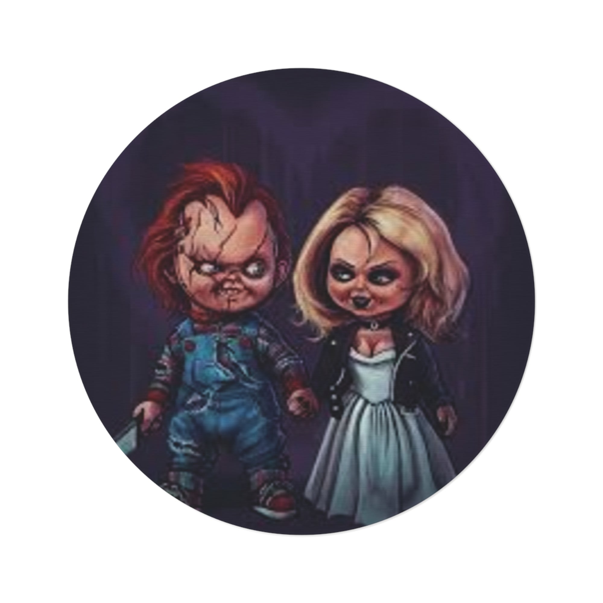 Chucky & Tiffany Horror Round Rug, Dark Style Home Decor, Spooky Living Room Accent, Halloween Party Rug, Unique Gift for Collectors