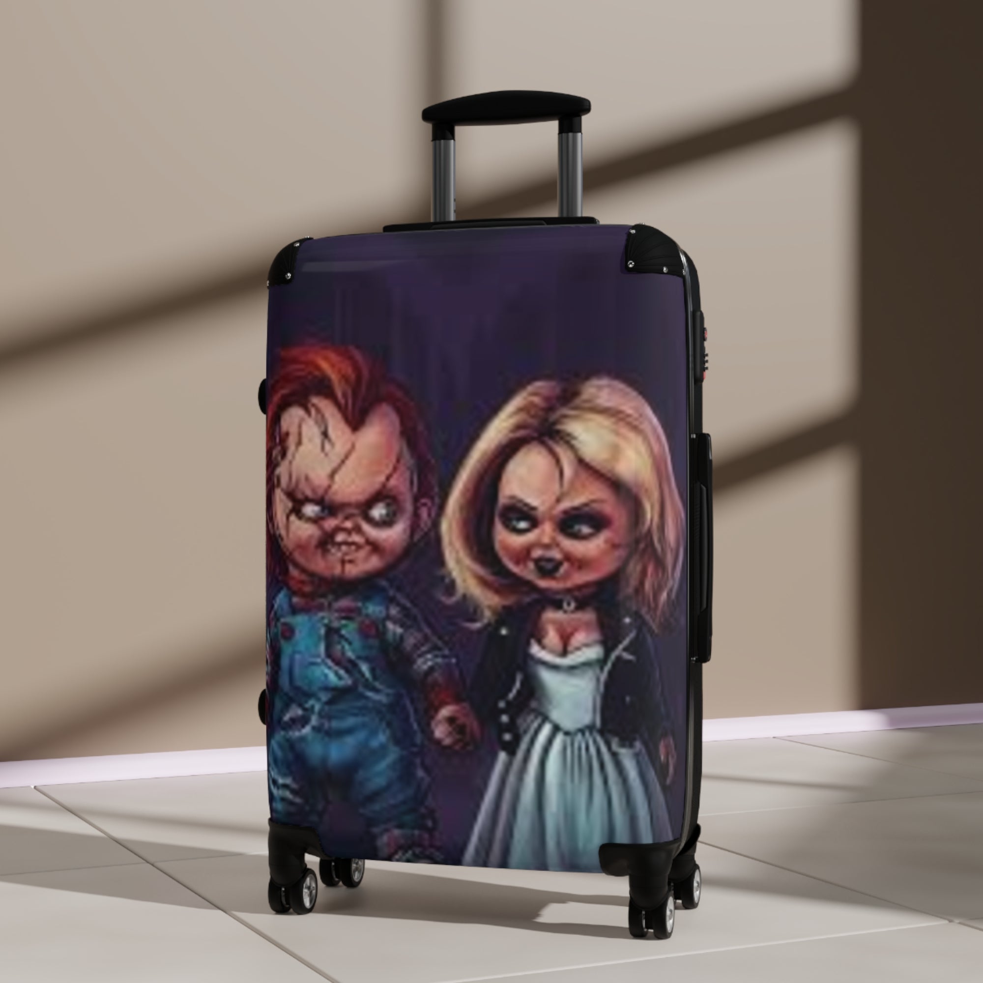 Chucky and Tiffany Themed Suitcase, Travel Luggage, Horror Movie Accessory, Halloween Gift, Unique Baggage, Chucky Fans
